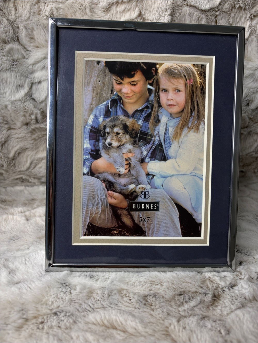 Burnes Silver-Tone 5x7 Photo Frame with Navy Mat